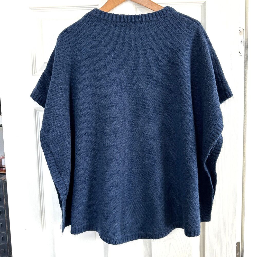 Loft Women's Wool Blend Oversized Poncho Sweater Navy Blue XS/S Pullover Top - Picture 2 of 9